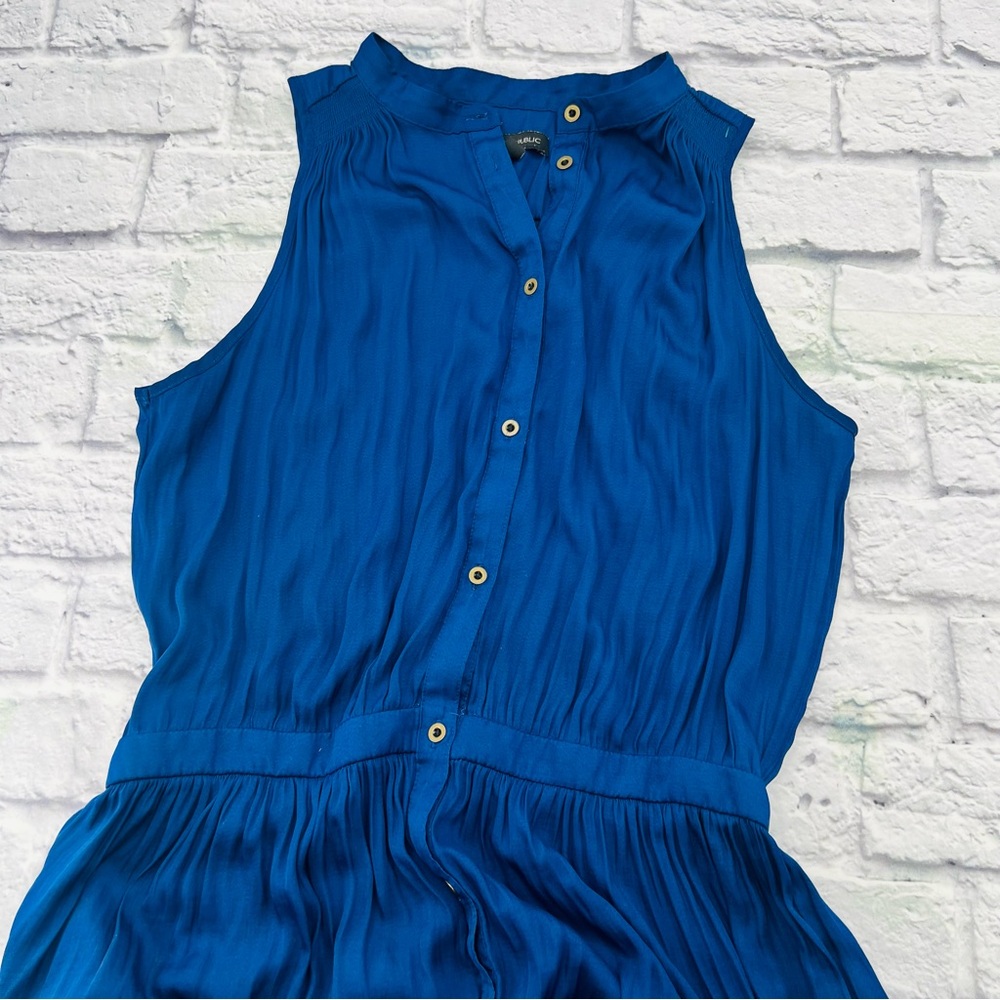 Banana Republic Maxi Dress Size 12 Tall Blue Tiered Sleeveless Boho - Picture 2 of 9